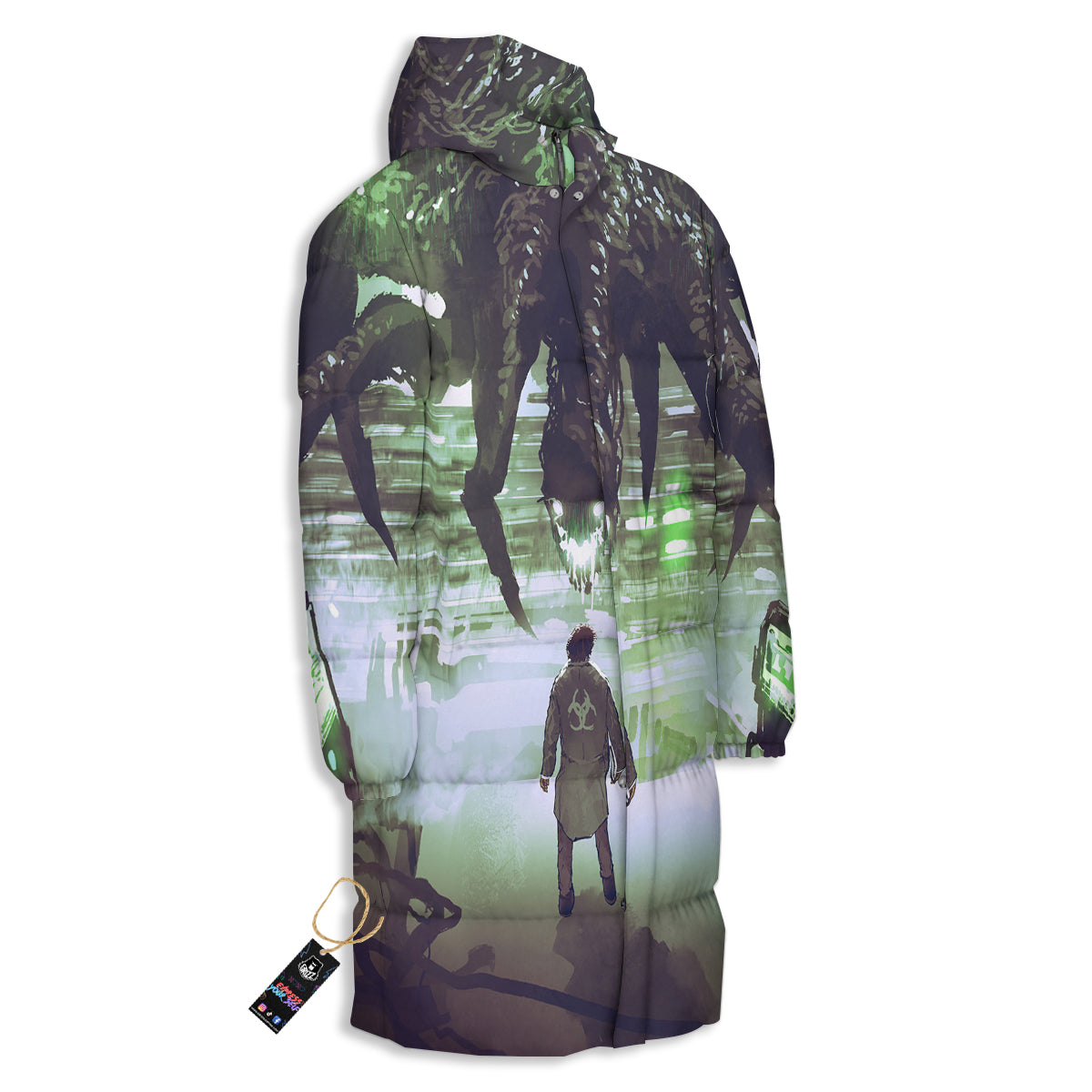 Spider Monster Print Long Down Jacket