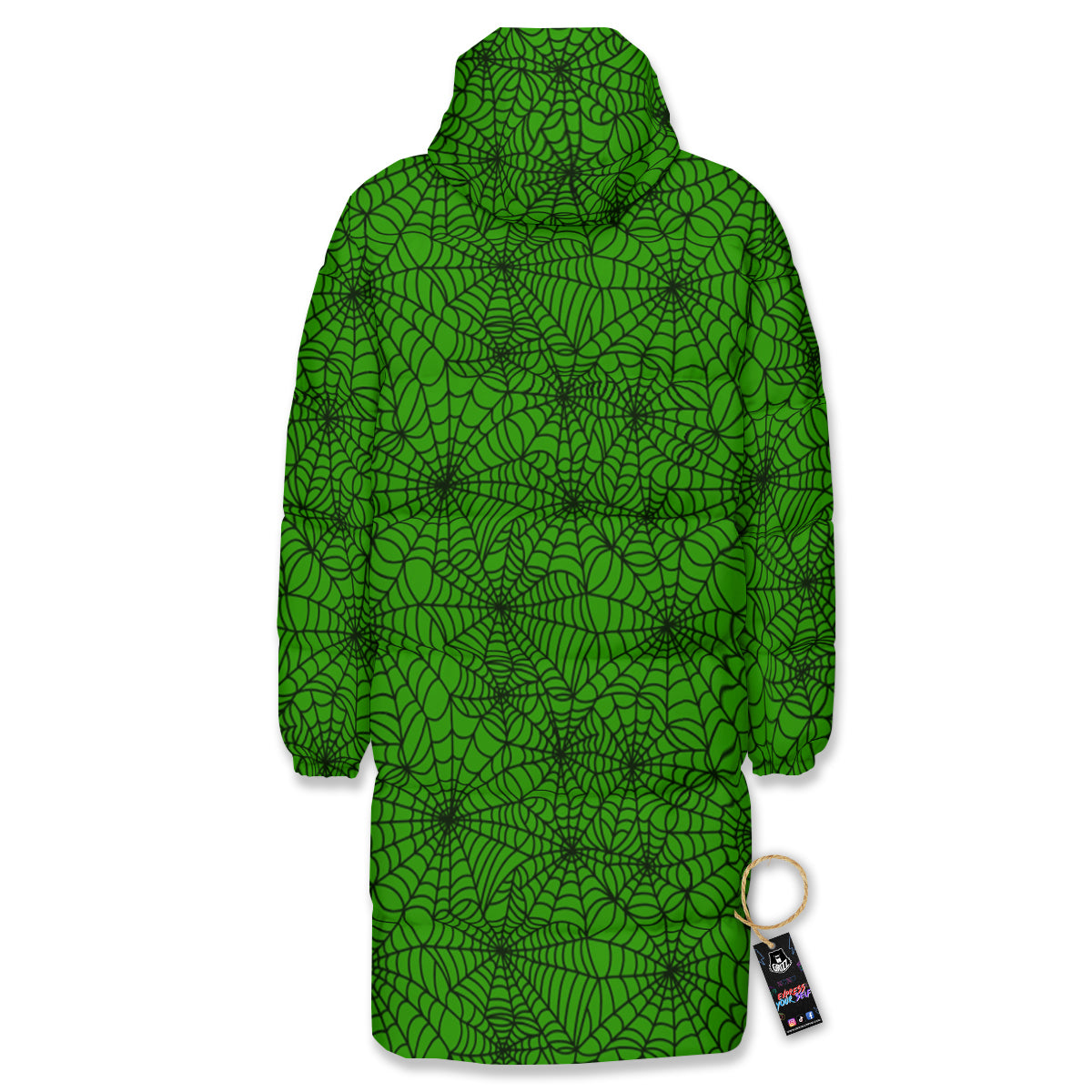 Spider Web Green And Black Print Pattern Long Down Jacket