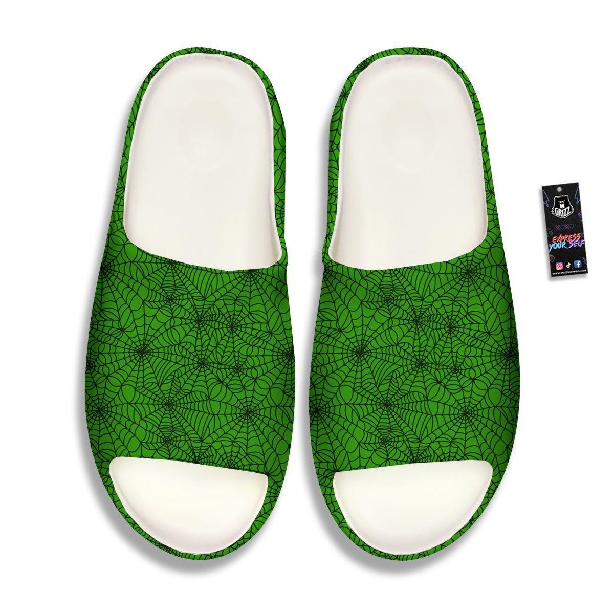 Spider Web Green And Black Print Pattern Sandals-grizzshop