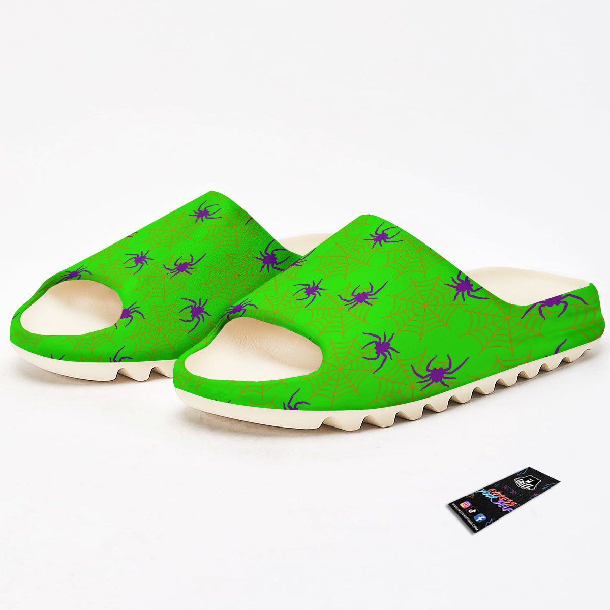 Spider Web Green And Purple Print Pattern Sandals-grizzshop