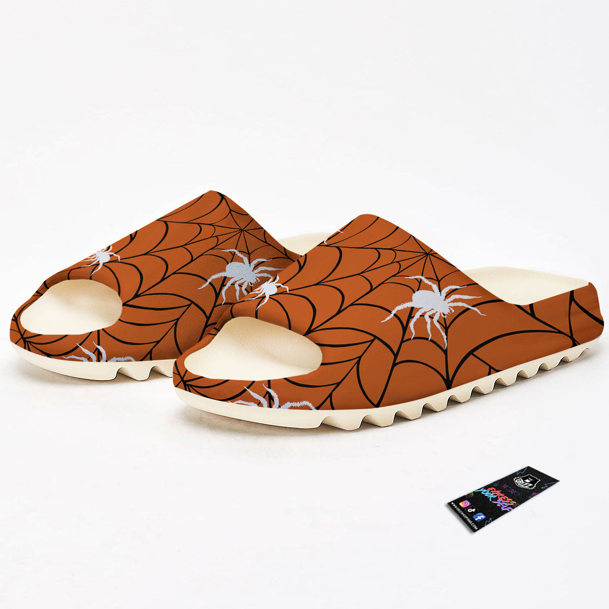 Spider Web Orange And Black Print Sandals-grizzshop