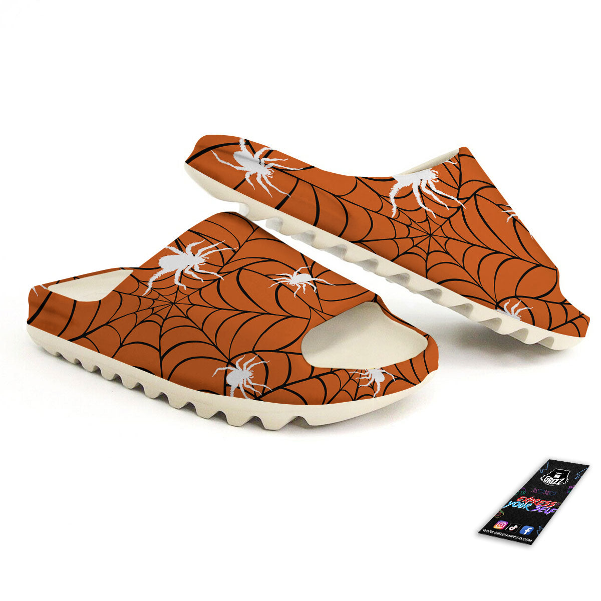 Spider Web Orange And Black Print Sandals-grizzshop