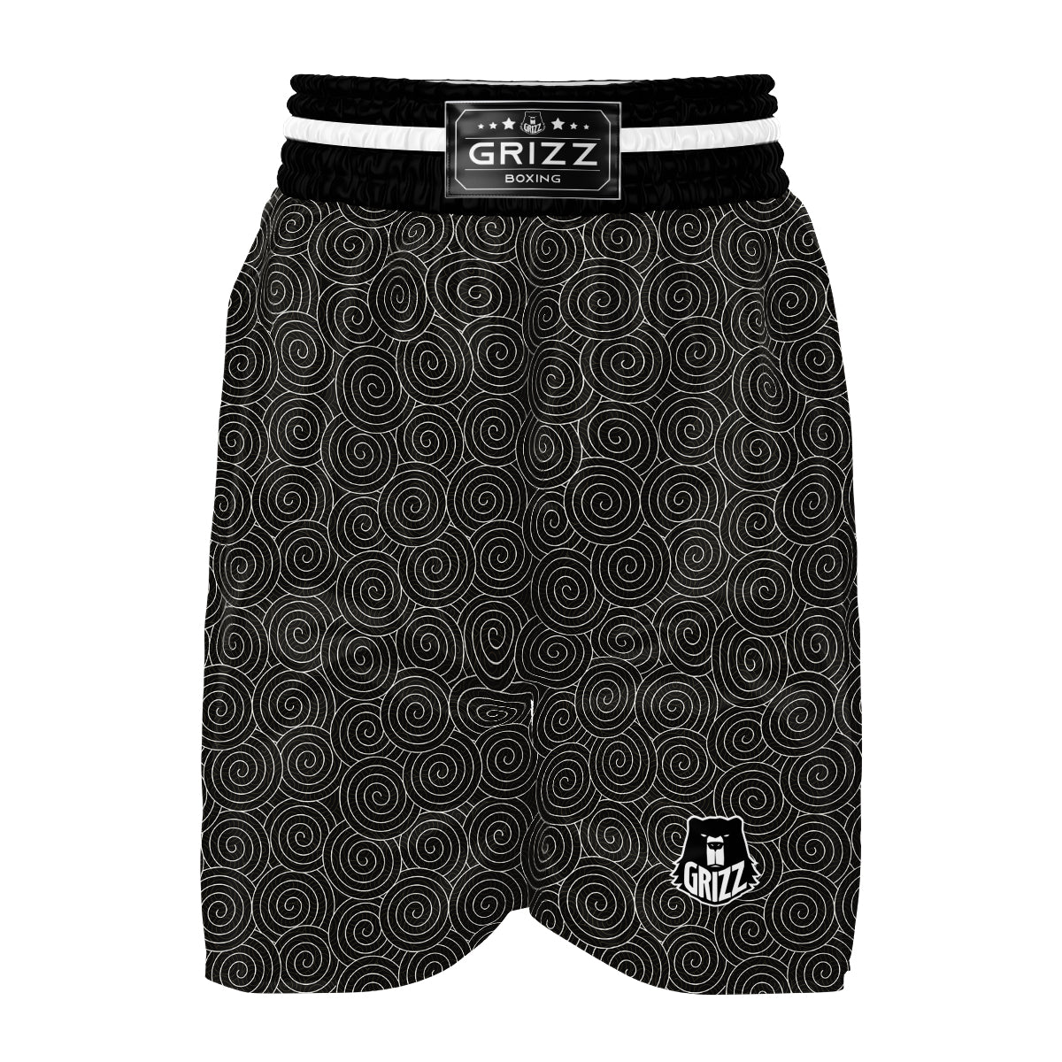 Spiral Black Print Pattern Boxing Shorts-grizzshop