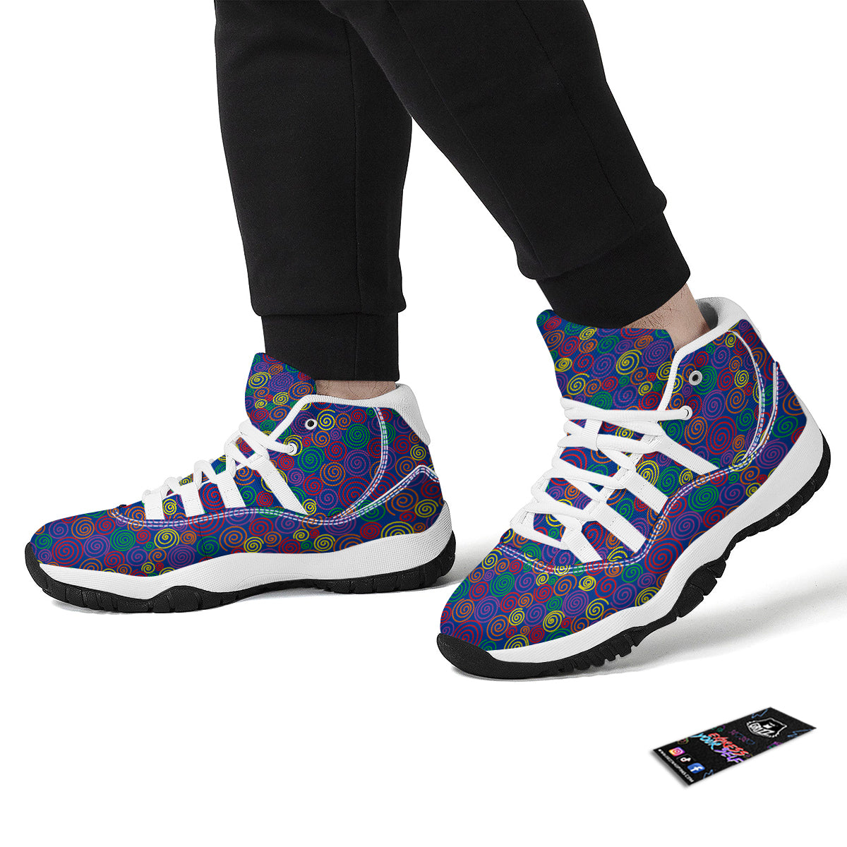 Spiral Colorful Print Pattern White Bball Shoes-grizzshop