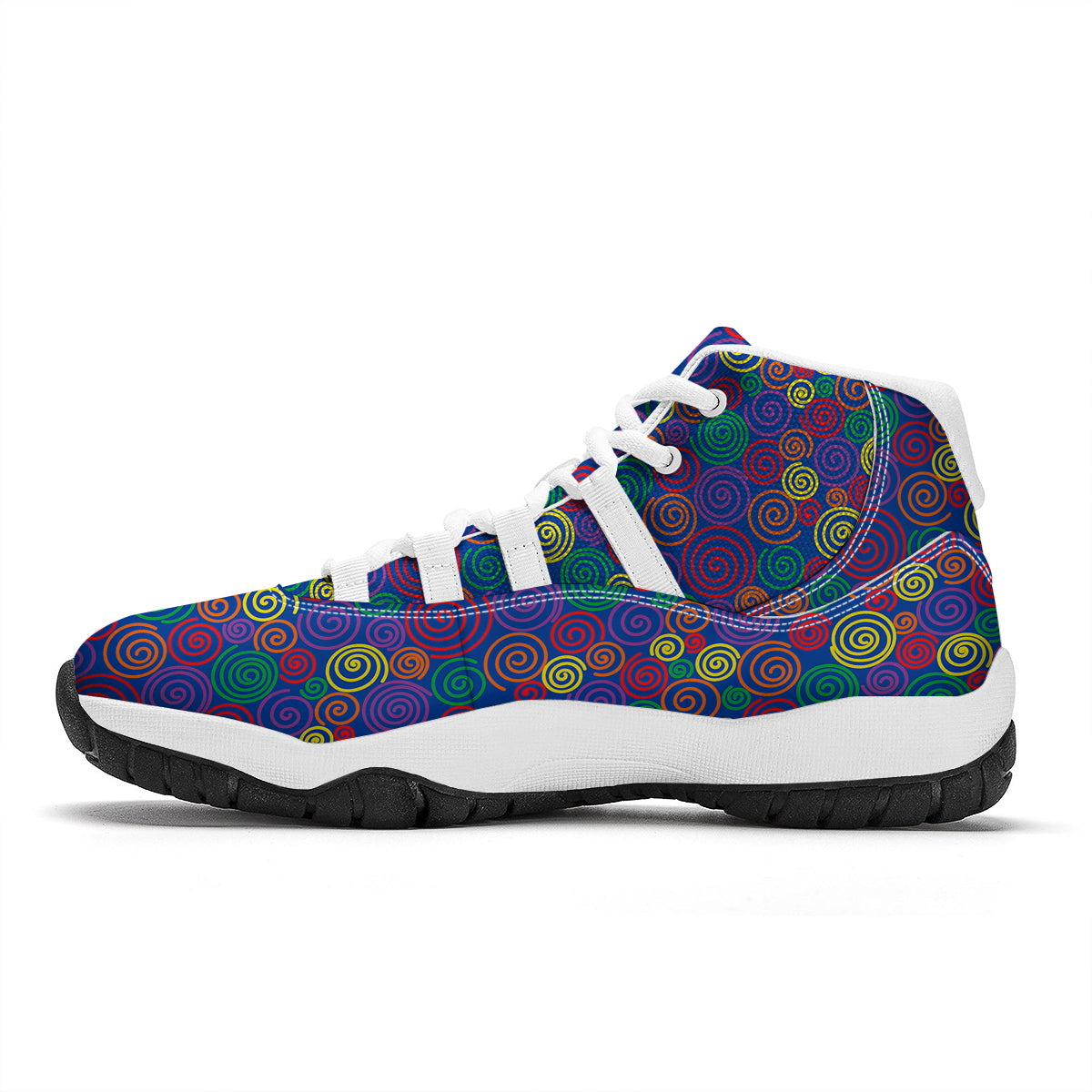 Spiral Colorful Print Pattern White Bball Shoes-grizzshop
