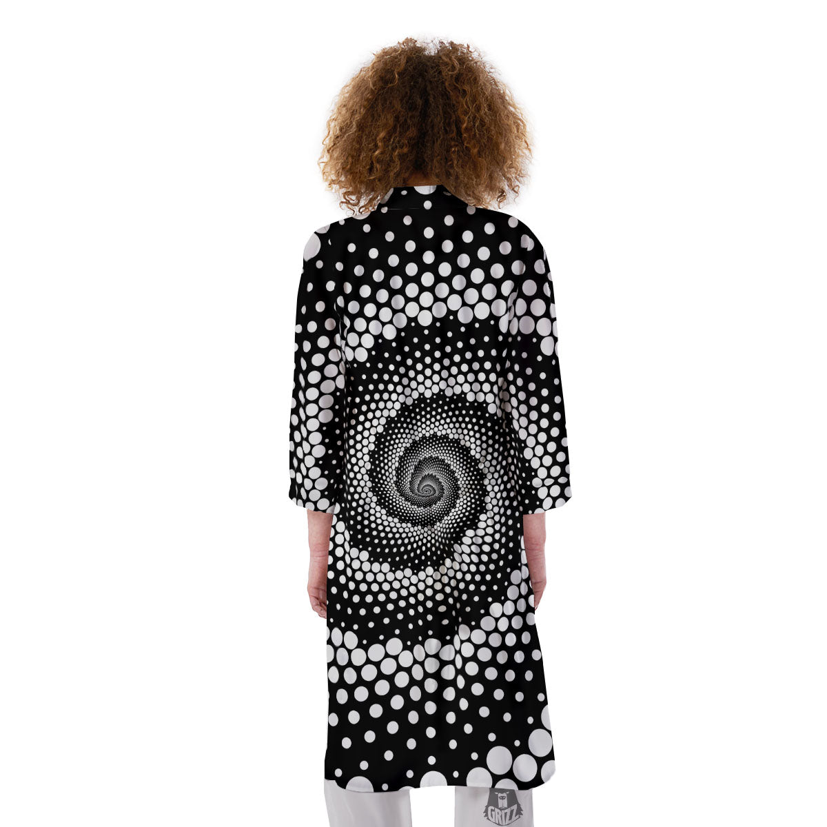 Spiral Dot White And Black Print Kimono-grizzshop