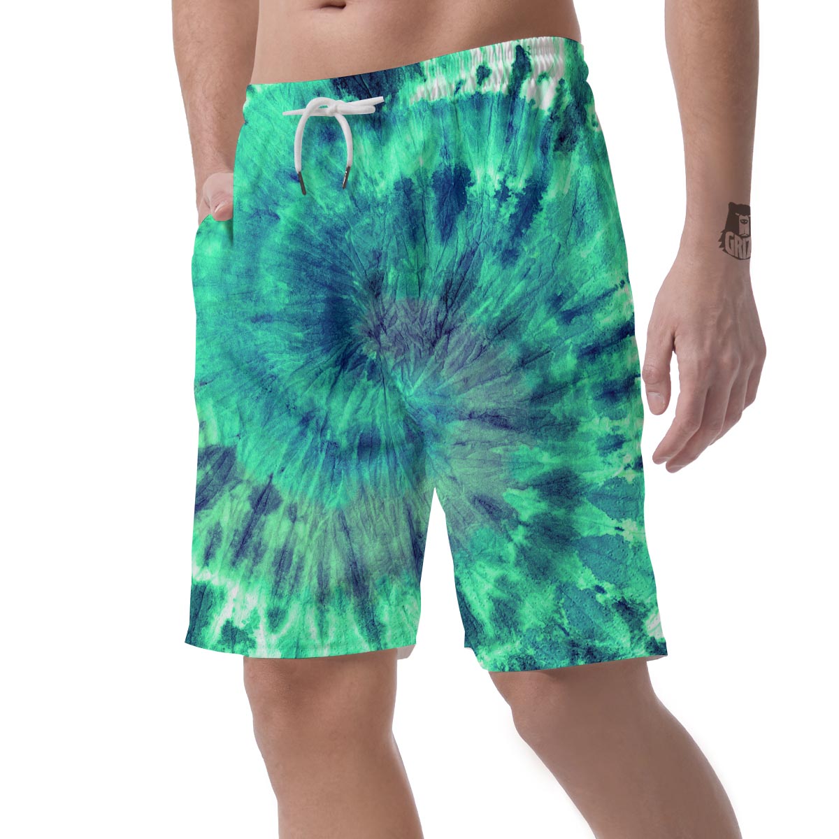 Spiral Green Tie Dye Men's Shorts-grizzshop