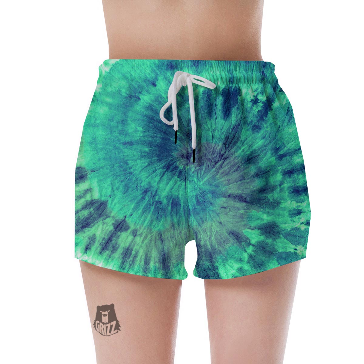 Spiral Green Tie Dye Women's Shorts-grizzshop