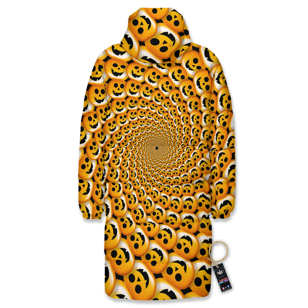 Spiral Halloween Print Long Down Jacket-grizzshop