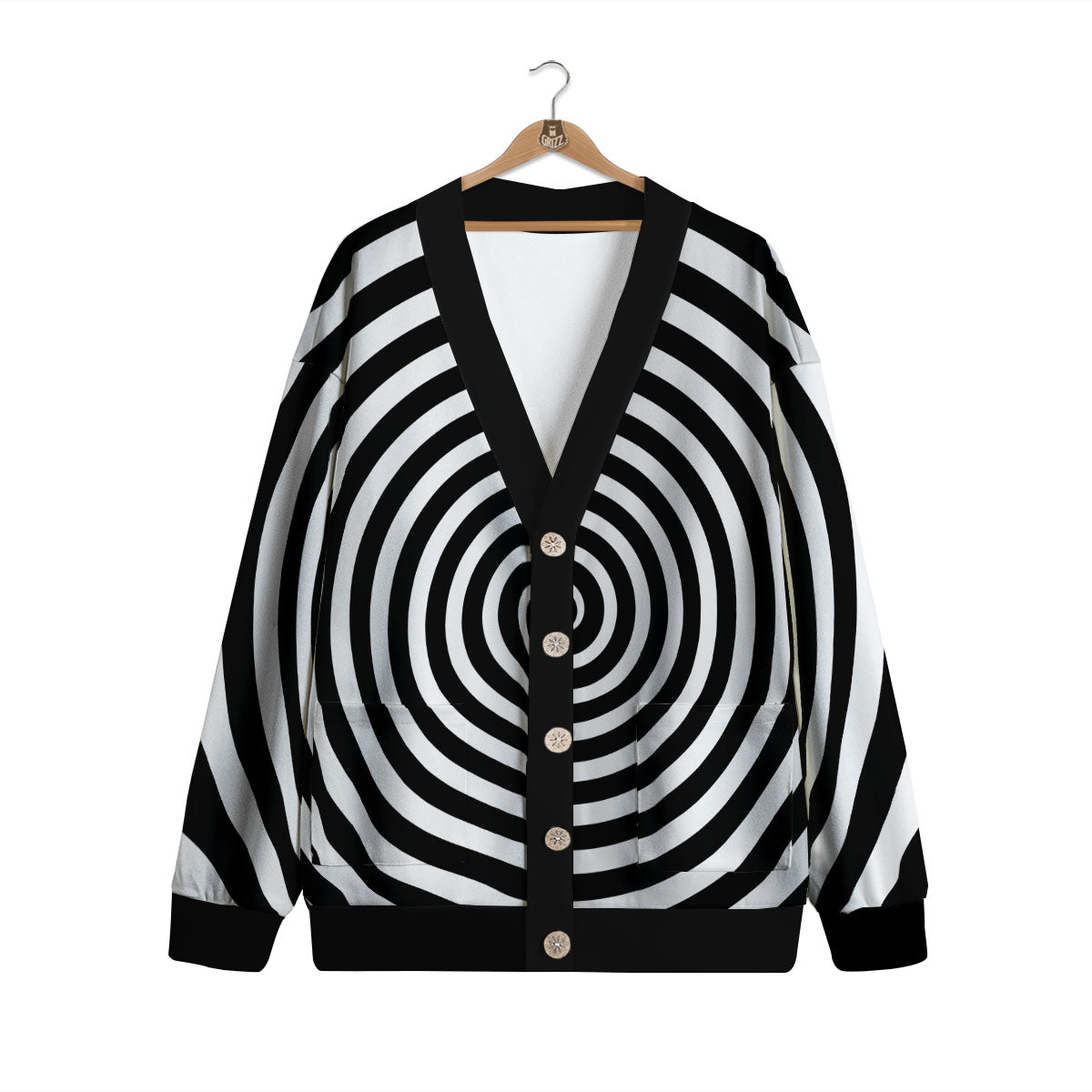 Spiral Illusion White And Black Print Cardigan-grizzshop