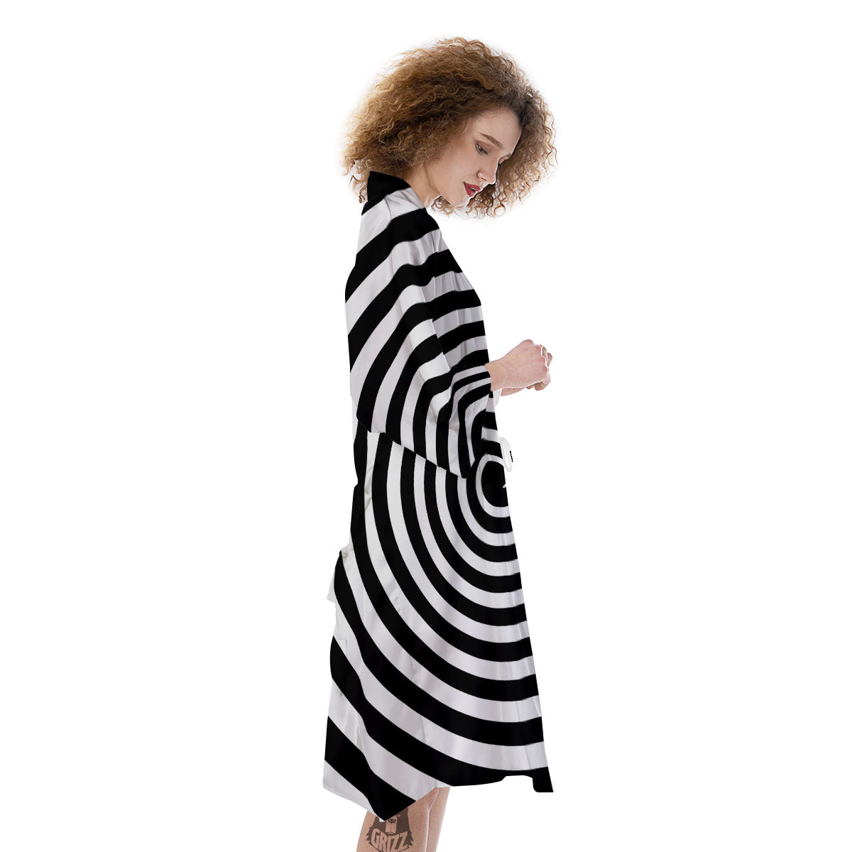 Spiral Illusion White And Black Print Kimono-grizzshop