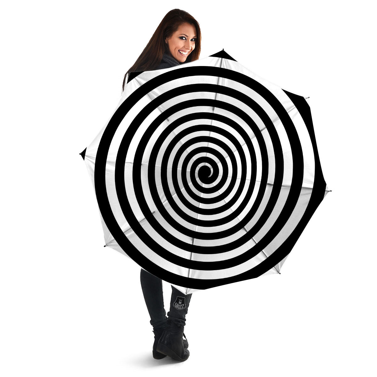 Spiral Illusion White And Black Print Umbrella-grizzshop
