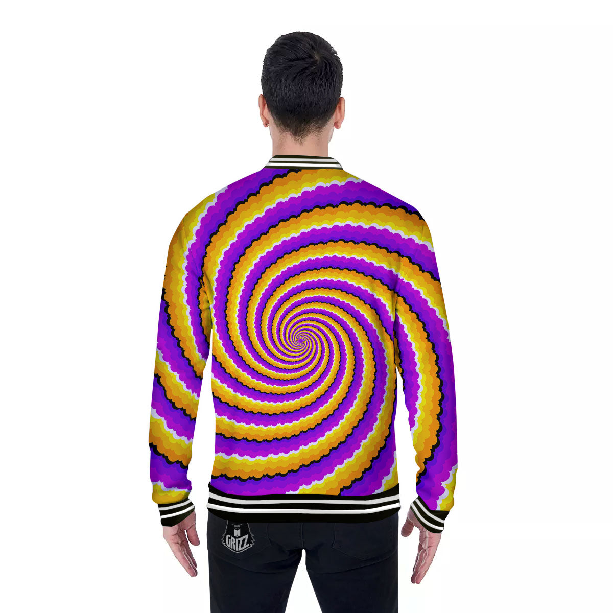 Spiral Illusion Yellow And Purple Print Baseball Jacket-grizzshop