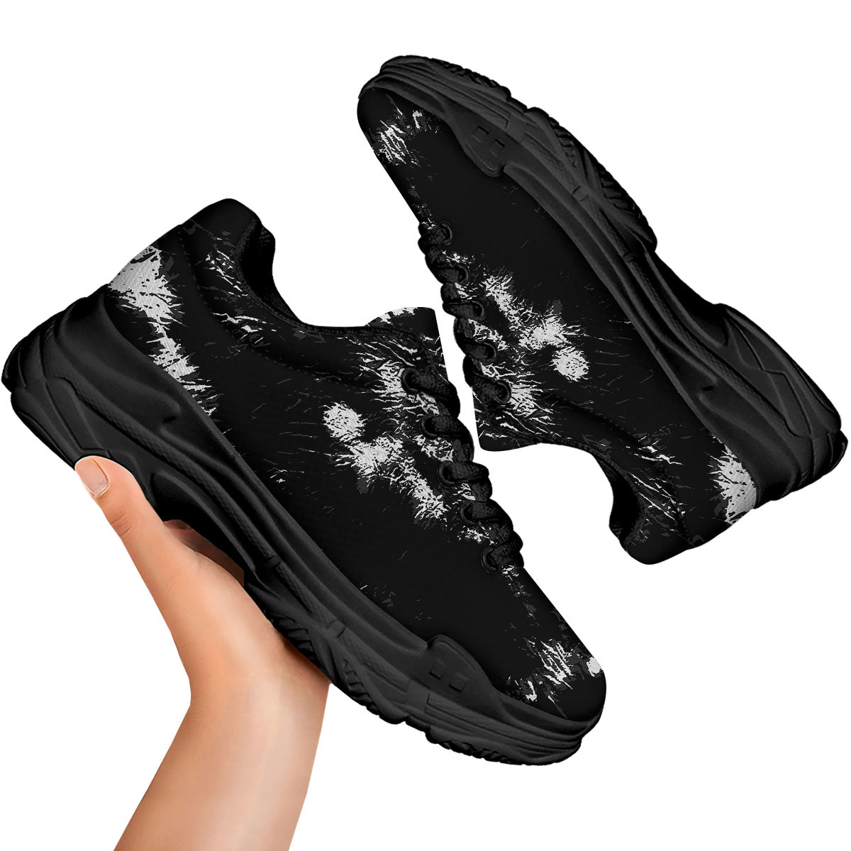 Spiral Tie Dye Black Backed Print Black Chunky Shoes-grizzshop