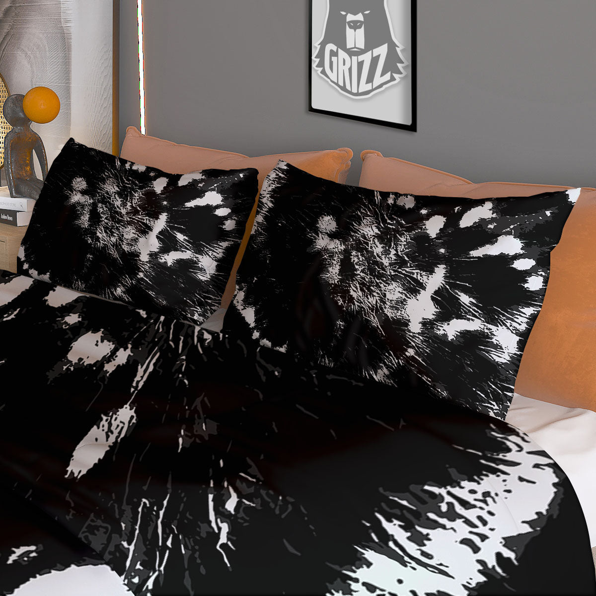 Spiral Tie Dye Black Backed Print Duvet Cover Bedding Set