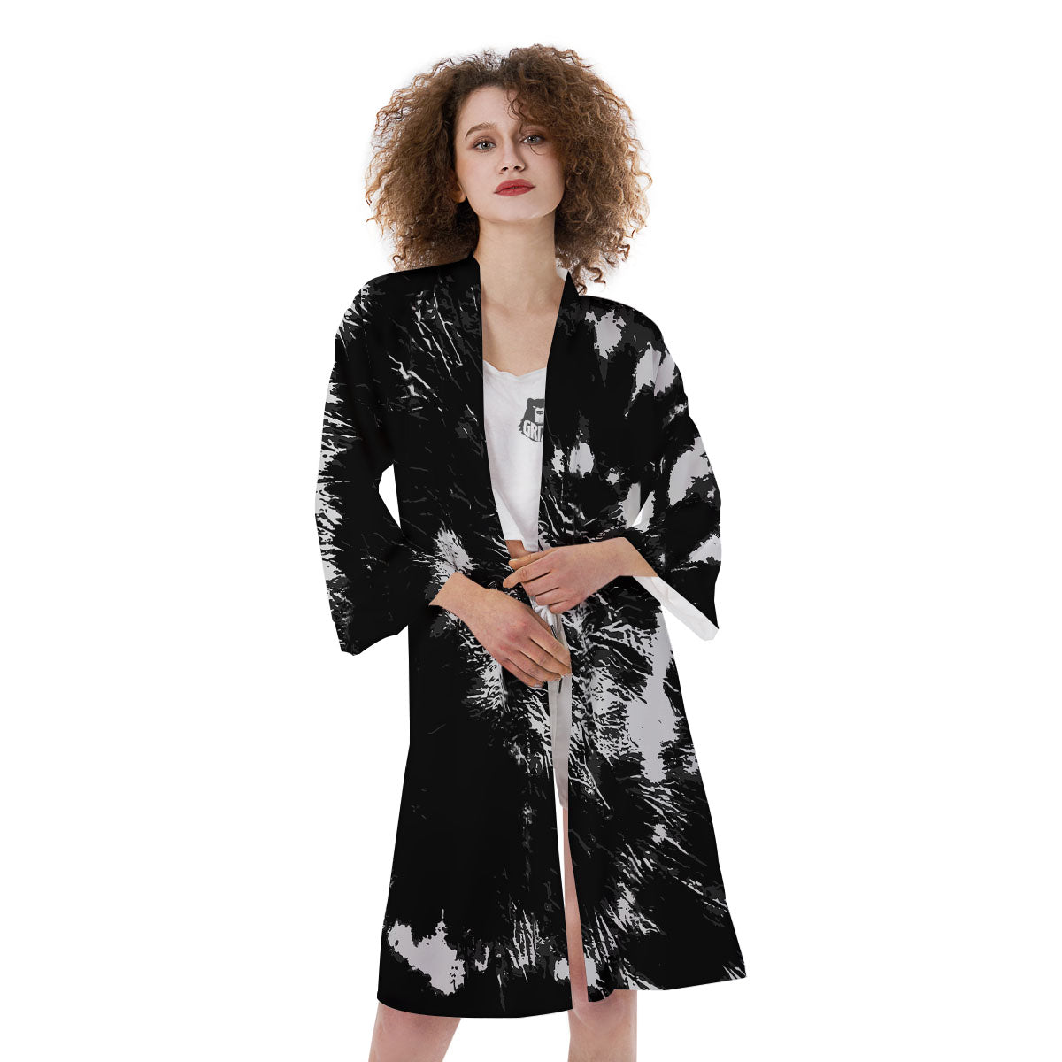 Spiral Tie Dye Black Backed Print Kimono-grizzshop