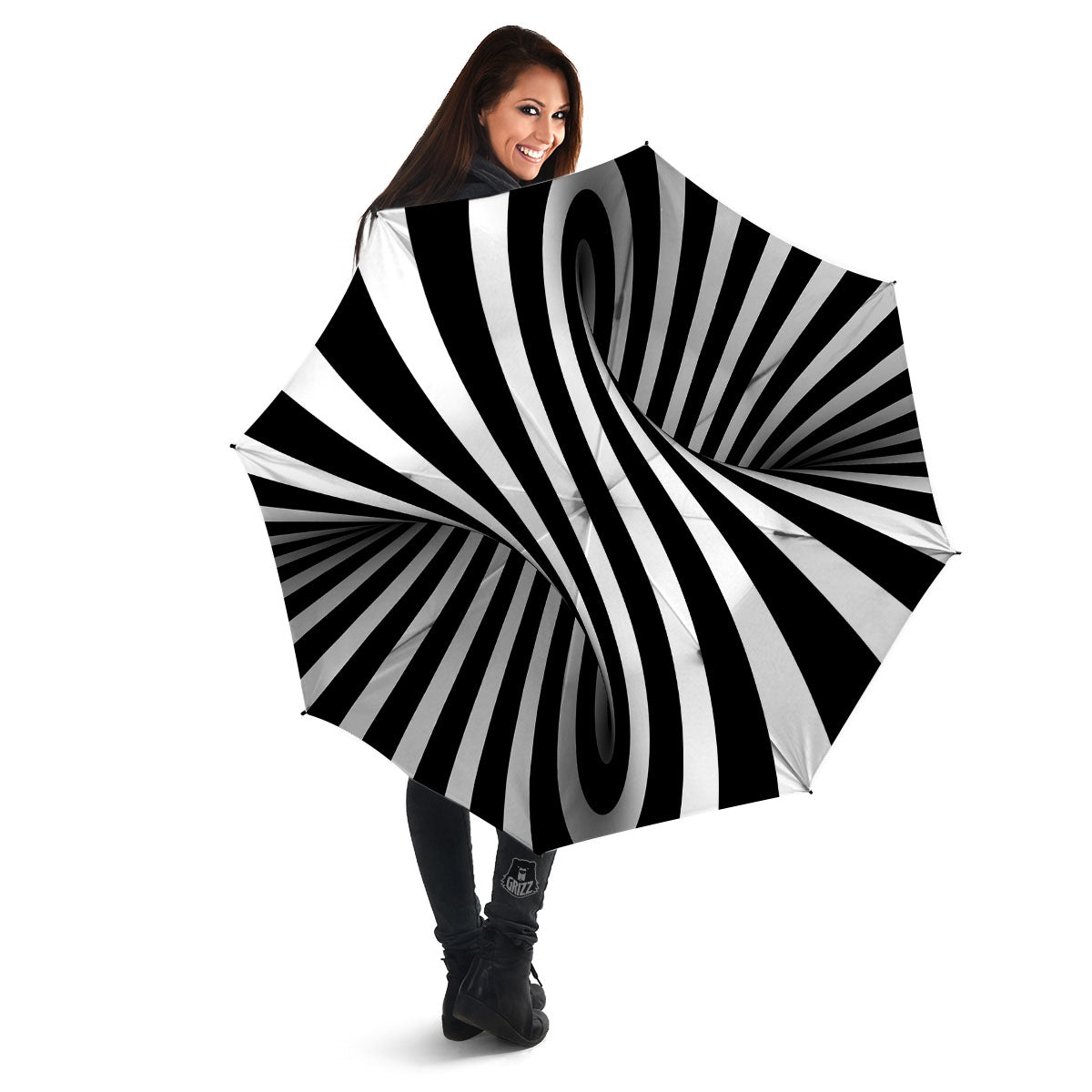 Spiral Twist Illusion White And Black Print Umbrella-grizzshop