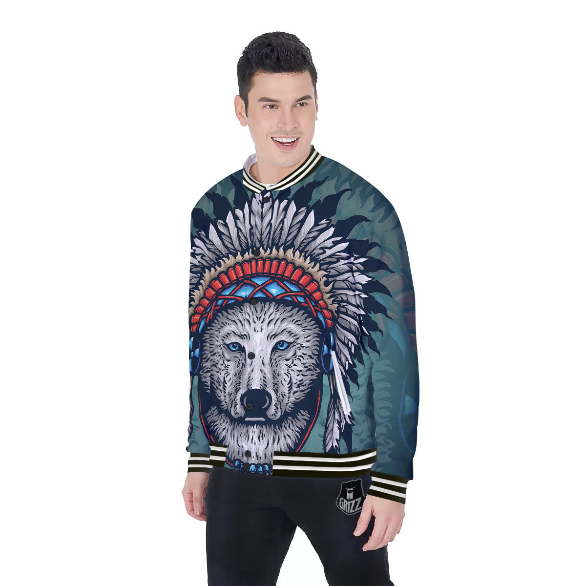 Spirit Animal Native American Wolf Print Baseball Jacket-grizzshop