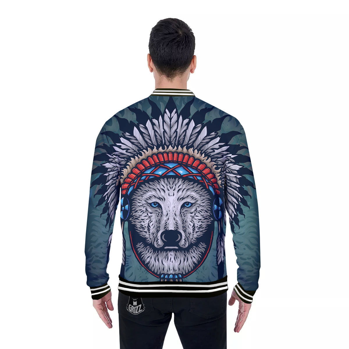 Spirit Animal Native American Wolf Print Baseball Jacket-grizzshop
