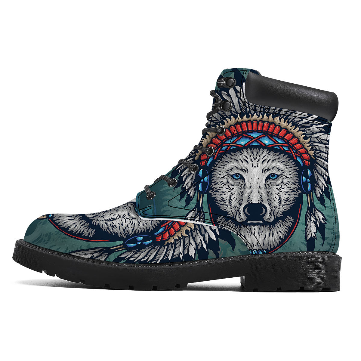 Spirit Animal Native American Wolf Print Boots-grizzshop