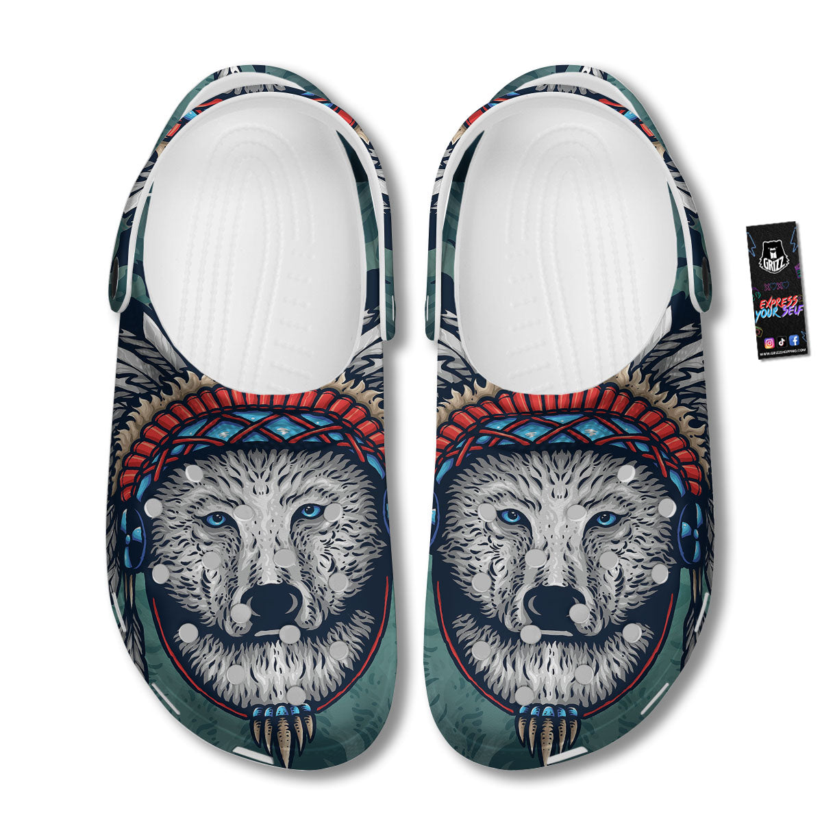 Spirit Animal Native American Wolf Print Clog-grizzshop