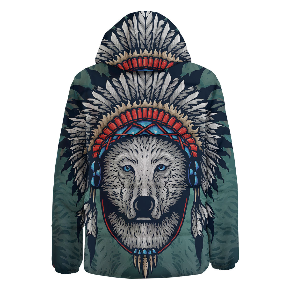 Spirit Animal Native American Wolf Print Down Jacket-grizzshop