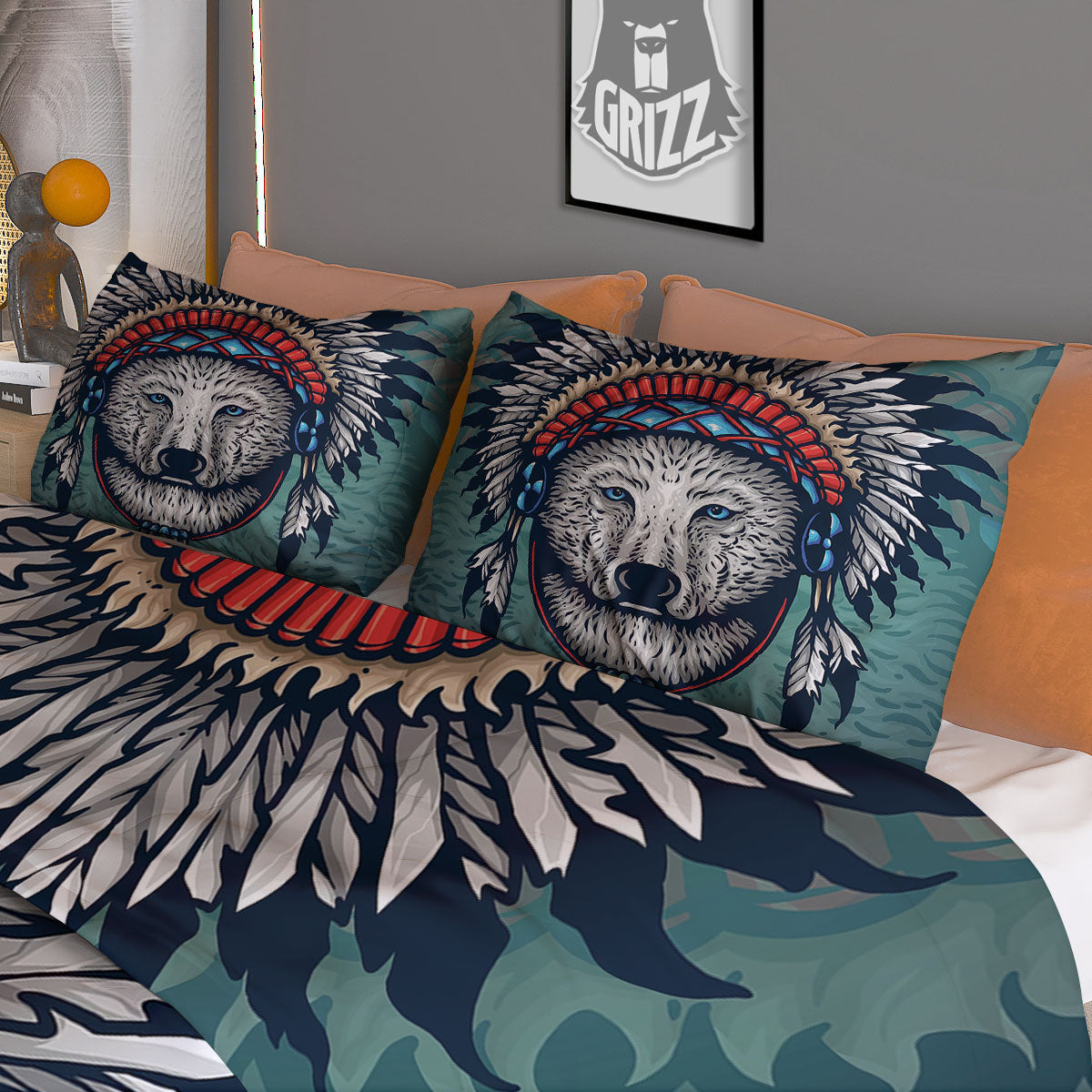 Spirit Animal Native American Wolf Print Duvet Cover Bedding Set