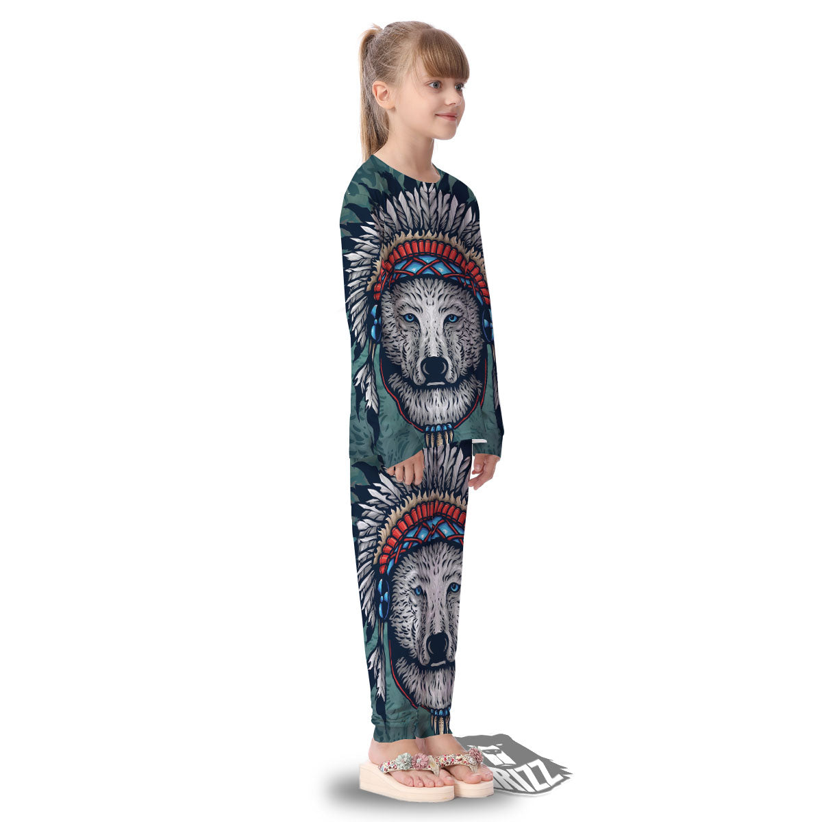 Spirit Animal Native American Wolf Print Kid's Pajamas-grizzshop