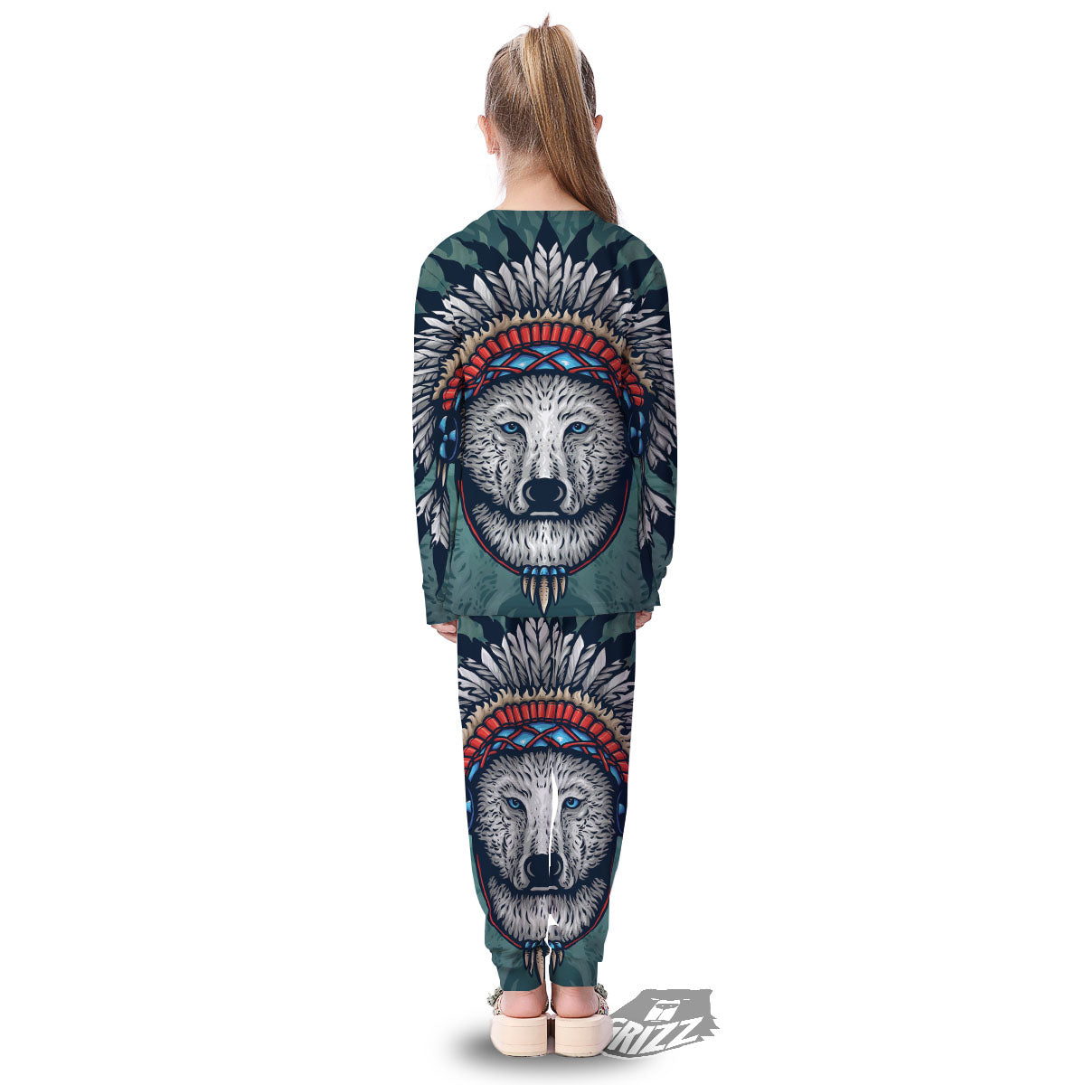 Spirit Animal Native American Wolf Print Kid's Pajamas-grizzshop