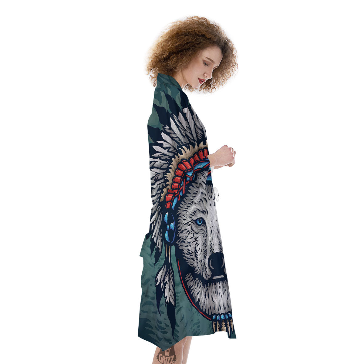 Spirit Animal Native American Wolf Print Kimono-grizzshop