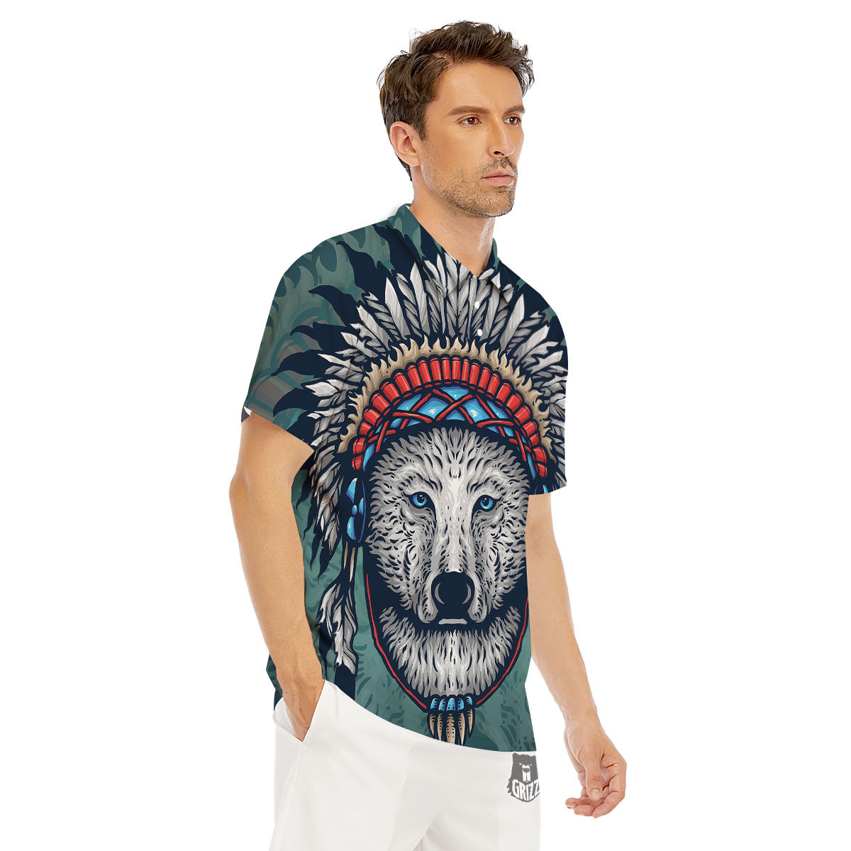 Spirit Animal Native American Wolf Print Men's Golf Shirts-grizzshop