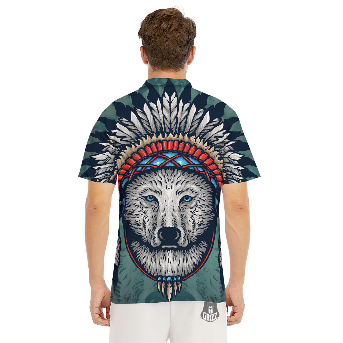 Spirit Animal Native American Wolf Print Men's Golf Shirts-grizzshop