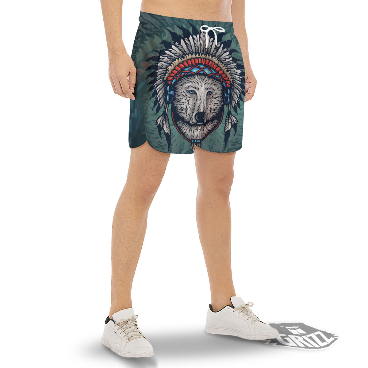 Spirit Animal Native American Wolf Print Men's Gym Shorts-grizzshop