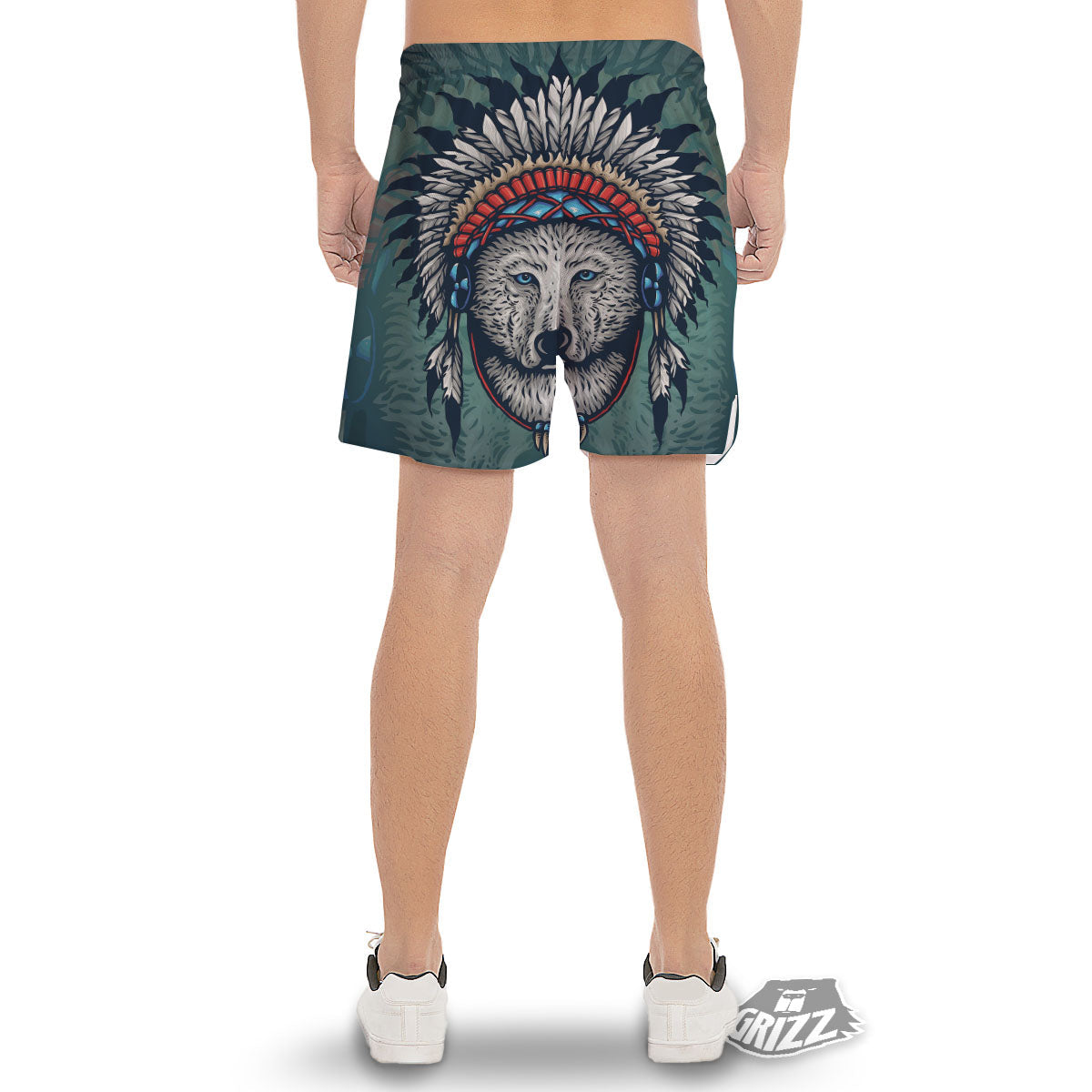Spirit Animal Native American Wolf Print Men's Gym Shorts-grizzshop