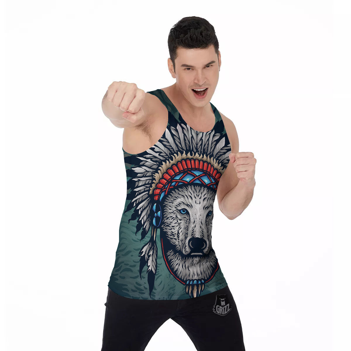 Spirit Animal Native American Wolf Print Men's Tank Top-grizzshop