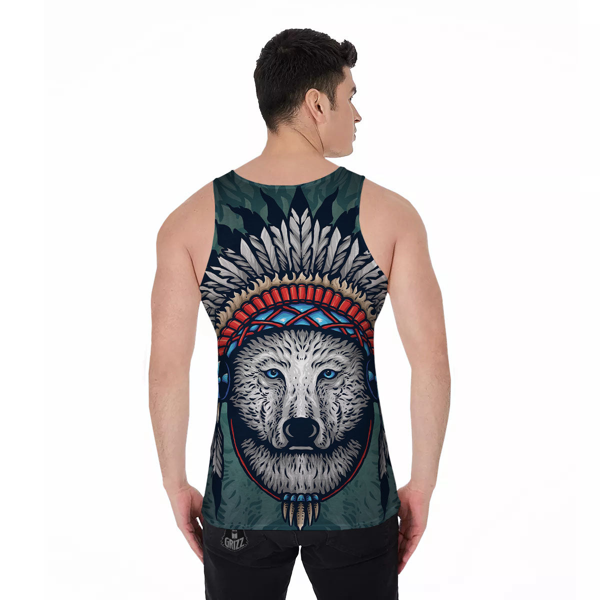 Spirit Animal Native American Wolf Print Men's Tank Top-grizzshop