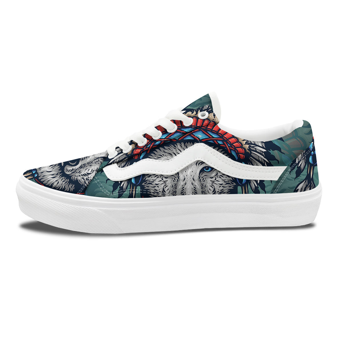Spirit Animal Native American Wolf Print Skate Shoes-grizzshop