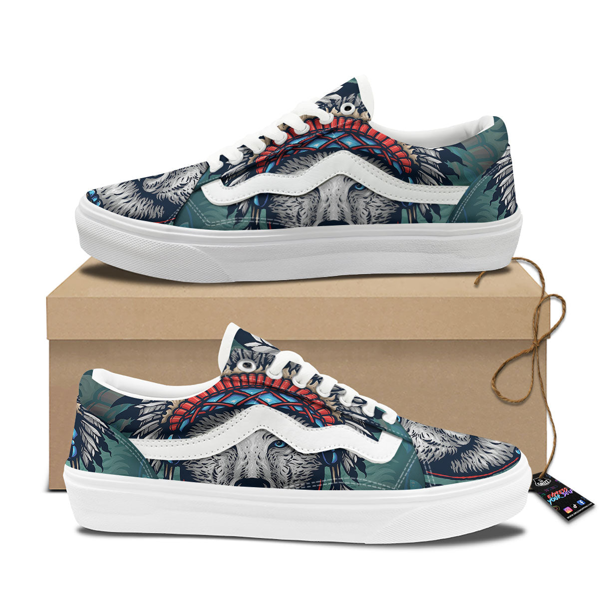 Spirit Animal Native American Wolf Print Skate Shoes-grizzshop