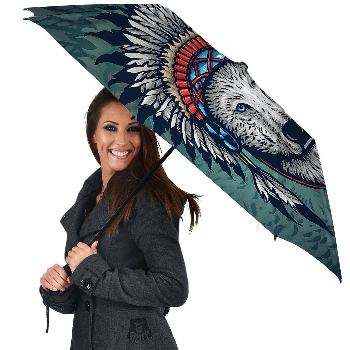 Spirit Animal Native American Wolf Print Umbrella-grizzshop
