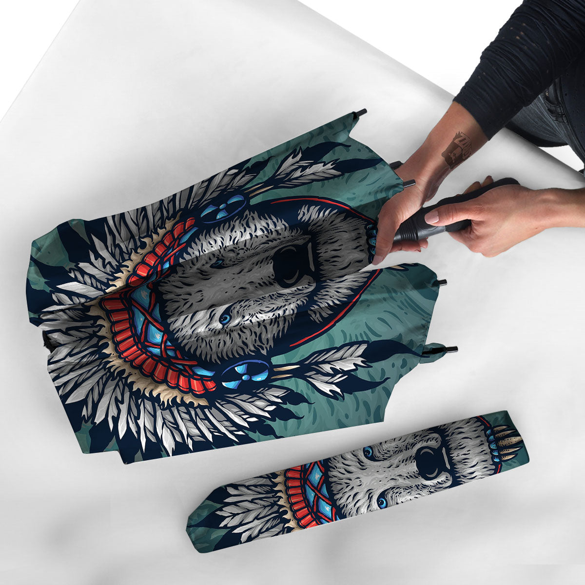 Spirit Animal Native American Wolf Print Umbrella-grizzshop