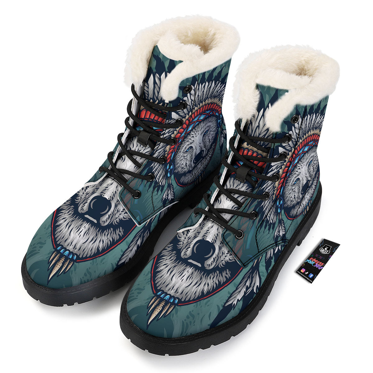 Spirit Animal Native American Wolf Print Winter Boots-grizzshop