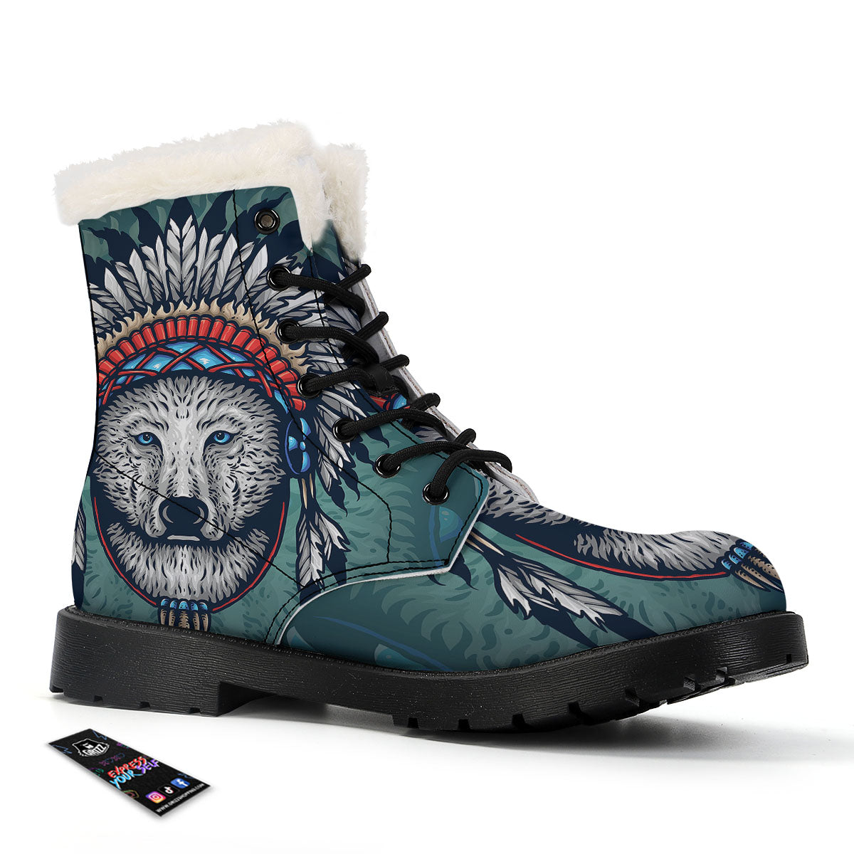Spirit Animal Native American Wolf Print Winter Boots-grizzshop