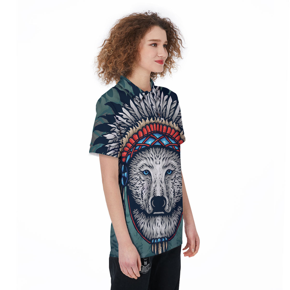 Spirit Animal Native American Wolf Print Women's Golf Shirts-grizzshop