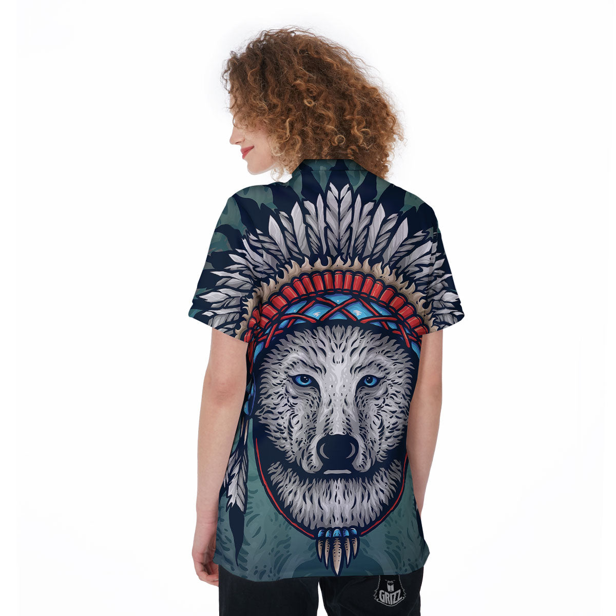 Spirit Animal Native American Wolf Print Women's Golf Shirts-grizzshop