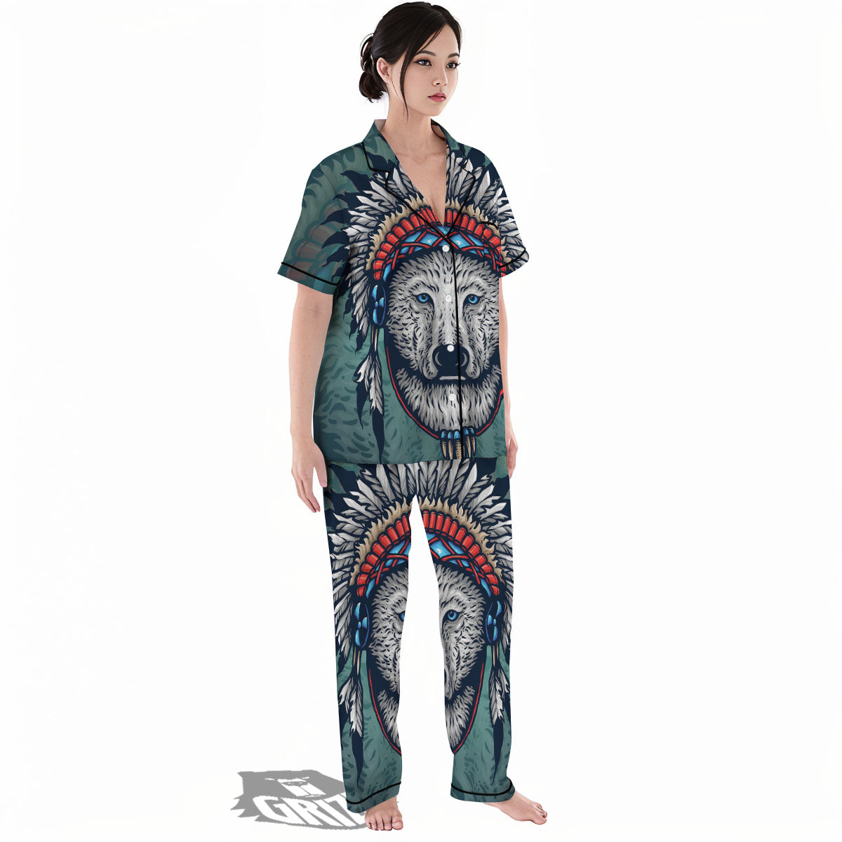 Spirit Animal Native American Wolf Print Women's Pajamas Set-grizzshop