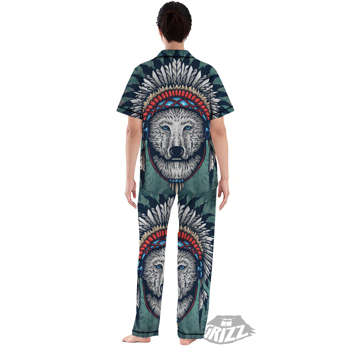 Spirit Animal Native American Wolf Print Women's Pajamas Set-grizzshop