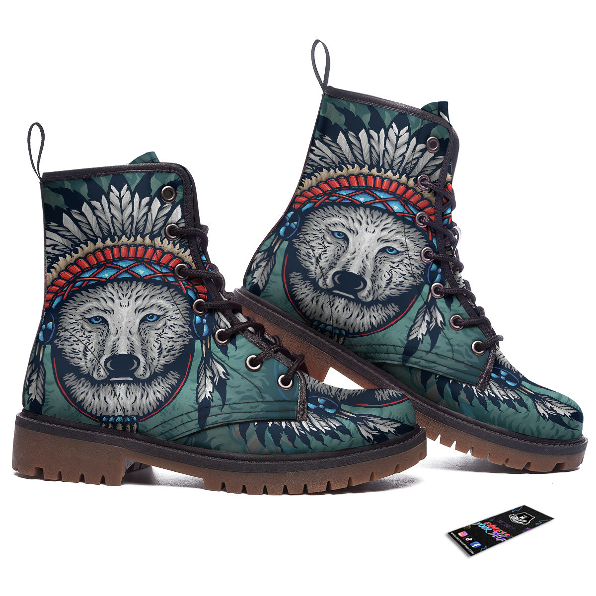 Spirit Animal Native American Wolf Print Work Boots-grizzshop