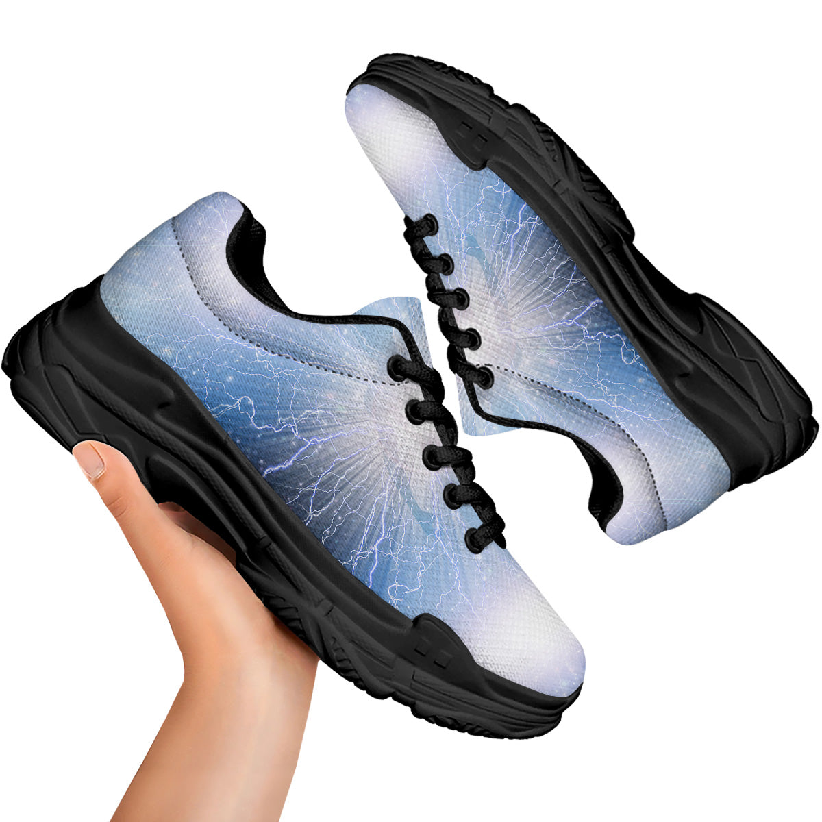 Spirit Blue Abstract Print Black Chunky Shoes-grizzshop