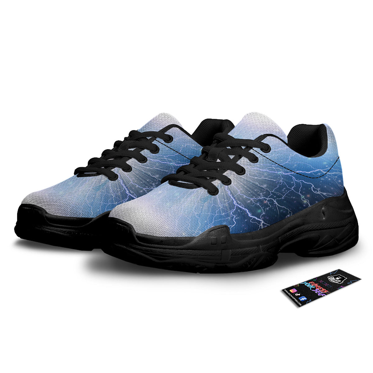 Spirit Blue Abstract Print Black Chunky Shoes-grizzshop