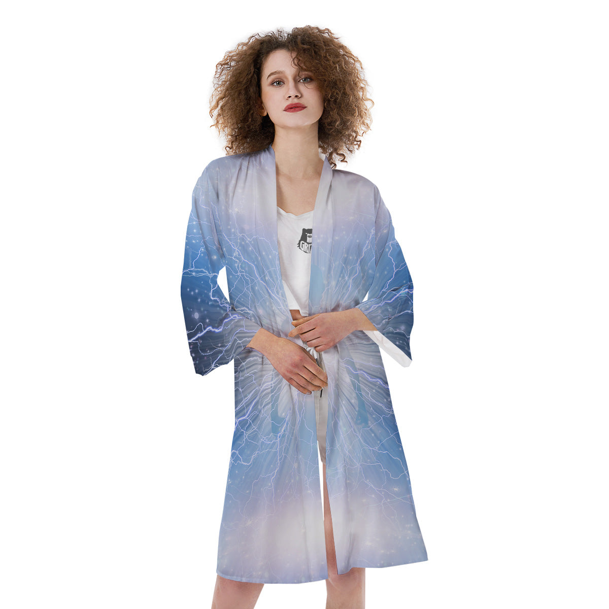 Spirit Blue Abstract Print Kimono-grizzshop